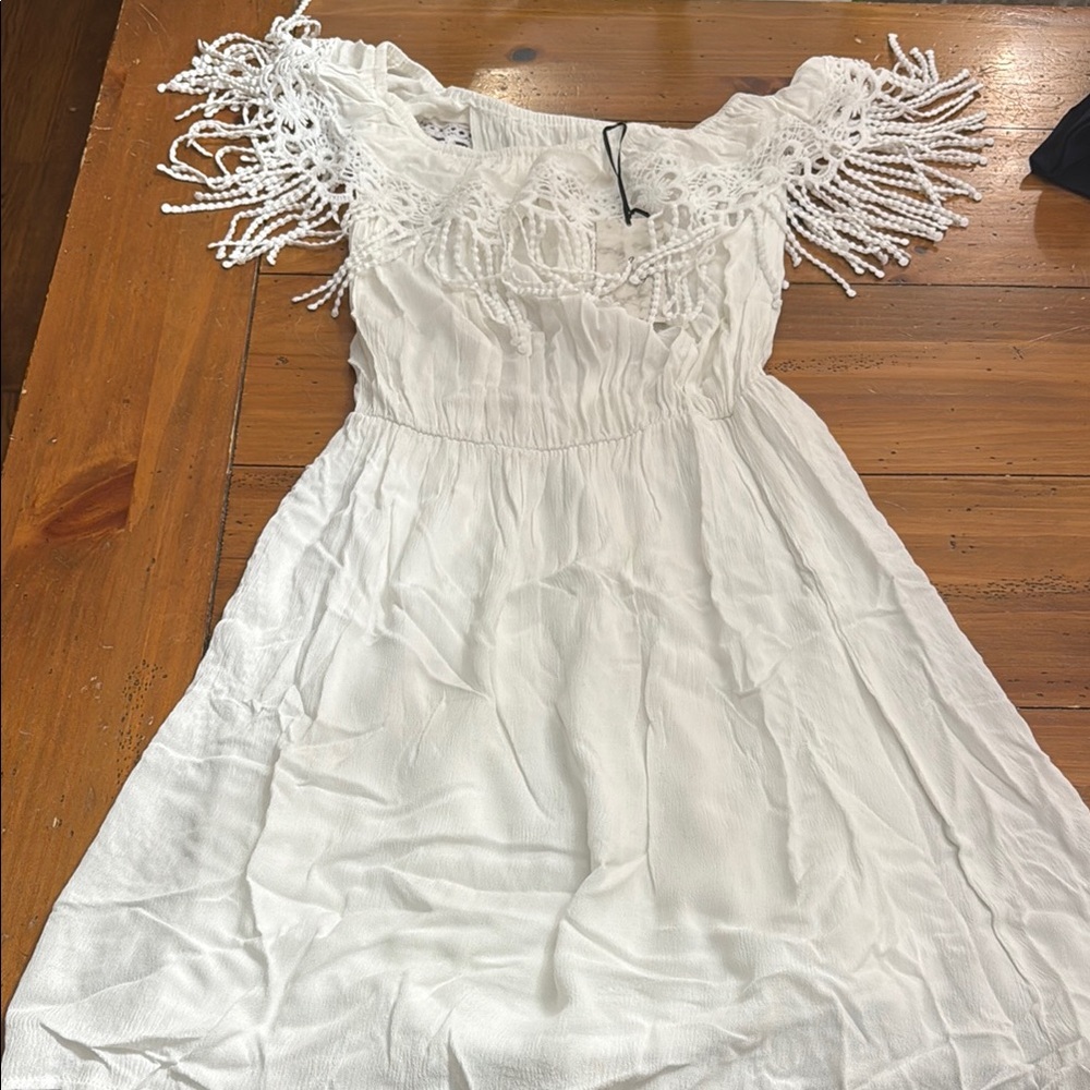 White Dress with Fringe Details